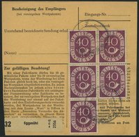 BUNDESREPUBLIK 133 BRIEF, 1954, 40 Pf. Posthorn Im Fünferblock Rückseitig Mit 20 Pf. Zusatzfrankatur Auf Paketkarte Aus  - Gebruikt