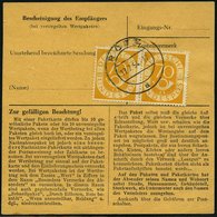 BUNDESREPUBLIK 136 Paar BRIEF, 1954, 70 Pf. Posthorn Im Waagerechten Paar Rückseitig Auf Paketkarte Aus RÖTZ, Vorderseit - Oblitérés