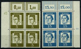 BUNDESREPUBLIK 347y,351yDZ VB **, 1961, 5 Und 15 Pf. Bedeutende Deutsche In Eckrandviererblocks Vom Oberrand Mit Drucker - Gebraucht