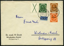 ZUSAMMENDRUCKE W 1,S 1 BRIEF, 1951, Posthorn X + 10 Und 4 + 6, 6 Pf. Unten Heftchenzähnung Sonst Prachtbrief - Used Stamps