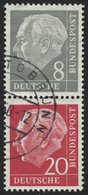 ZUSAMMENDRUCKE S 49YII O, 1960, Heuss Wz. Liegend 8 + 20, Nachauflage, Pracht, Gepr. Schlegel, Mi. 180.- - Used Stamps