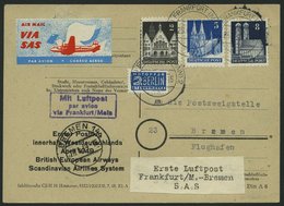 ERST-UND ERÖFFNUNGSFLÜGE 2329 BRIEF, 25.4.49, Frankfurt-Bremen, Karte Feinst - Storia Postale