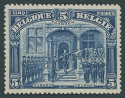 BELGIEN 127A *, 1915, 5 Fr. Blau, Gezähnt A, Falzrest, Pracht, Mi. 400.- - België