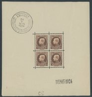 BELGIEN 186KB **, 1924, 5 Fr. Internationale Briefmarkenausstellung Im Kleinbogen (4), Leichte Randunebenheiten Sonst Pr - Belgique