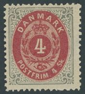 DÄNEMARK 18IA *, 1870, 4 S. Grau/rot, Gezähnt K 14:131/2, Falzrest, Pracht, Mi. 70.- - Usado
