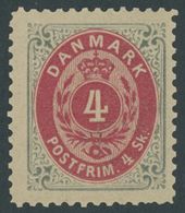 DÄNEMARK 18IB *, 1870, 4 S. Grau/rot, Gezähnt L 121/2, Falzreste, Pracht, Mi. 200.- - Used Stamps