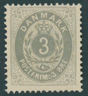 DÄNEMARK 22IYAa *, 1875, 3 Ø Mattultramarin/grau, Falzrest, Pracht, Mi. 140.- - Oblitérés