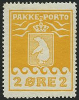 GRÖNLAND - PAKKE-PORTO 5A *, 1915, 2 Ø Gelb, 3. Druck, (Facit P 5III), Falzreste, Pracht, Gepr. L. Nielsen, Mi. 300.- - Parcel Post