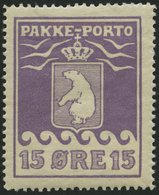 GRÖNLAND - PAKKE-PORTO 8A *, 1923, 15 Ø Violett, (Facit P 8IIv), Mit Abart Ball Vor Der Vordertatze, Falzrest, Pracht - Colis Postaux