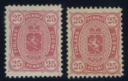 FINNLAND 17Ba,b *, 1881/2, 25 P. Karmin Und Anilinrot, Gezähnt L 121/2, Falzreste, 2 Prachtwerte - Other & Unclassified