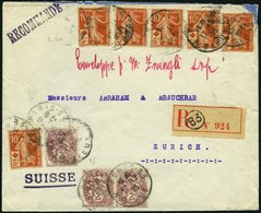 FRANKREICH 126 BRIEF, 1915, 10 C. Rotes Kreuz, 6x Mit Zusatzfrankatur (Mi.Nr. 87) Auf Einschreibbrief Von PARIS Nach Zür - Altri & Non Classificati