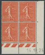 FRANKREICH 166 VB **, 1925, 80 C. Rot Im Eckrandviererblock Mit Druckdatum, Postfrisch, Pracht - Altri & Non Classificati