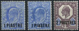 POST IN DER TÜRKEI 23I,II,24 *, 1906/12, 1 Pia Auf 21/2 P. Und 2 Pia. Auf 5 P. König Edward VII, Falzrest, 3 Prachtwerte - Other & Unclassified