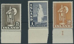 ISLAND 230,239/40A **, 1943/5, 5, 1 Und 10 Kr., Gezähnt K 14, Postfrisch, 3 Prachtwerte, Mi. 81.- - Autres & Non Classés