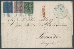 MODENA 1I,2II,5IIa BRIEF, 1856, Dreifarbenfrankatur: 5 C. Schwarz Auf Grün, 10 C. Schwarz Auf Rosa Und 40 C. Schwarz Auf - Modène