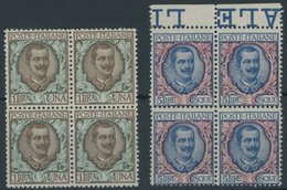 ITALIEN 83/4 VB **, 1901, 1 L. Braun/hellgrün Und 5 L Blau/rosa In Viererblocks, Postfrisch, Pracht - Usados