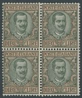 ITALIEN 99 VB **, 1910, 10 L. Oliv/rosa Im Postfrischen Viererblock, Pracht, R! - Usati