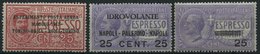 ITALIEN 126-28 *, 1917, Flugpostmarken Und Eilmarke, Falzrest, 3 Prachtwerte, Mi. 60.- - Oblitérés