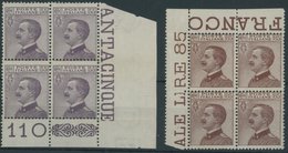 ITALIEN 134/5 VB **, 1920, 55 Und 85 C. König Viktor Emanuel III In Eckrandviererblocks, Postfrisch, Pracht, Mi. 220.- - Gebraucht