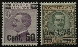 ITALIEN 172,221 *, 1923/5, 50 C. Auf 50 C. Und 1.75 L. Auf 10 L. König Viktor Emanuel III, Falzrest, 2 Prachtwerte - Oblitérés