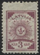 LETTLAND 6 *, 1919, 3 K. Lila, Dreiseitig Gezähnt L 111/2, Oben Gezähnt L 9 3/4, Falzrest, Pracht - Letonia