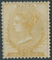 MALTA 2B (*), 1863, 1/2 P. Orange, Gezähnt K 14, Ohne Gummi, Sonst Pracht - Malta