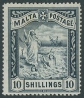 MALTA 14 *, 1899, 10 Sh. Blauschwarz, Falzrest, Pracht, Mi. 130.- - Malte