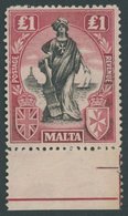 MALTA 96bY *, 1922, 1 £ Rotkarmin/schwarz, Wz. Liegend, Falzreste, Pracht - Malta