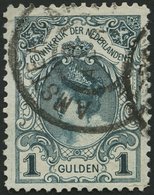 NIEDERLANDE 63IB O, 1898, 1 G. Dunkelblaugrün, Type I, Kleine Bugspur Sonst Pracht, Mi. 140.- - Sonstige & Ohne Zuordnung