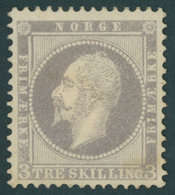 NORWEGEN 3 *, 1857, 3 Sk. Grauviolett, Stärkere Falzreste, Pracht, Mi. 300.- - Sonstige & Ohne Zuordnung