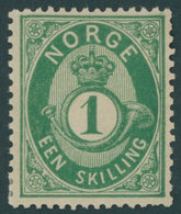 NORWEGEN 16b *, 1873, 1 Sk. Blaugrün, Falzreste, Normale Zähnung, Pracht, Mi. 200.- - Otros & Sin Clasificación