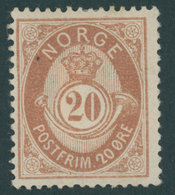 NORWEGEN 40 *, 1882, 20 Ø Braun, Falzreste, Pracht, Mi. 120.- - Sonstige & Ohne Zuordnung