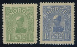 NORWEGEN 67/8 *, 1907, 1 Und 11/2 Kr. König Haakon VII, Falzreste, 2 Prachtwerte, Mi. 110.- - Autres & Non Classés