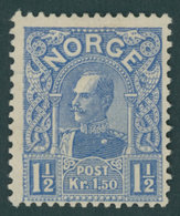 NORWEGEN 73 *, 1910, 11/2 Kr. Ultramarin, Stärkere Falzreste, Pracht, Mi. 180.- - Sonstige & Ohne Zuordnung