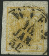 ÖSTERREICH 1Xa O, 1850, 1 Kr. Gelb, Handpapier, Type III, Großes Wz., K1 WIEN, Allseits Riesenrandig, Pracht, Gepr. Dr.  - Gebruikt