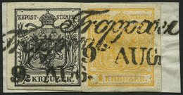 ÖSTERREICH 1Xb,2Xa BrfStk, 1850, 1 Kr. Orange Und 2 Kr. Schwarz, Handpapier, L2 TROPPAU, Prachtbriefstück - Used Stamps