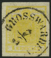 ÖSTERREICH 1Ya O, 1854, 1 Kr. Gelb, Maschinenpapier, Type Ia, Ungarischer K1 GROSSWARDEIN, Breitrandig, Pracht - Usati