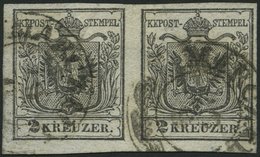 ÖSTERREICH 2Xa Paar O, 1850, 2 Kr. Schwarz, Handpapier, Type Ia, Im Waagerechten Paar, K2 MARCZALY, Pracht, Fotobefund D - Usati