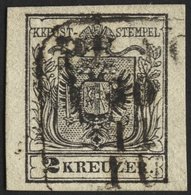 ÖSTERREICH 2Ya O, 1854, 2 Kr. Schwarz, Maschinenpapier, Breitrandig, Pracht, Mi. 80.- - Oblitérés