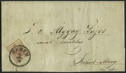 ÖSTERREICH 4Xc BRIEF, 1852, 6 Kr. Rostbraun, Handpapier, Type Ic, Randstück Rechts 3.5 Mm, K1 PESTH, Prachtbrief Nach Ab - Gebruikt