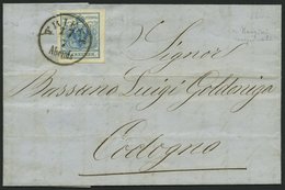 ÖSTERREICH 5Y BRIEF, 1855, 9 Kr. Blau, Maschinenpapier, Type IIIb, K1 TRIEST Abends, Prachtbrief Nach Codogno - Gebraucht