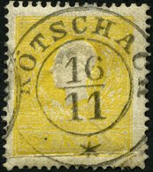 ÖSTERREICH 10Ia O, 1858, 2 Kr. Gelb, Type I, Idealer K2 KÖTSCHACH, Starker Waagerechter Knick Im Unterrand, Mi. 500.- - Gebraucht