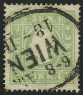 ÖSTERREICH 12a O, 1859, 3 Kr. Grün, Ovalstempel WIEN, Ein Loser Eckzahn Sonst Pracht, Mi. 180.- - Oblitérés