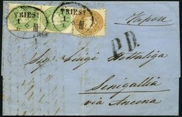 ÖSTERREICH 25 Paar,34 BRIEF, Mischfrankatur: 1863, 3 Kr. Grün Im Senkrechten Paar Und 15 Kr. Braun (senkrechter Reg.-bug - Gebraucht