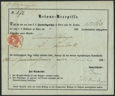 ÖSTERREICH 26 BRIEF, 1863, 5 Kr. Rosa Auf Retour-Recepisse Mit Rotem R5 WIEN RECOMMANDIRT, Pracht - Oblitérés