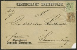 ÖSTERREICH 44/5 BRIEF, 1887, 2 Und 3 Kr. Doppeladler Auf Dienstsache Mit Fingerhut-K1 BREITENBACH, Feinst - Usati