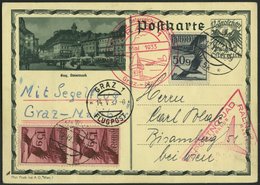 ÖSTERREICH 480 Paar,482 BRIEF, 1933, 15 G. Im Senkrechten Paar Und 50 G. Flugpost Auf 12 G. Bildpost-Ganzsachenkarte Anl - Oblitérés