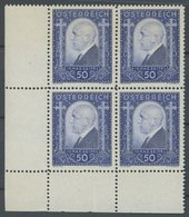 ÖSTERREICH 544 VB **, 1923, 50 G. Ignaz Seipel Im Eckrandviererblock Aus Der Unteren Linken Bogenecke, Pracht, Mi. (160. - Used Stamps