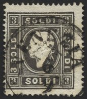 LOMBARDEI UND VENETIEN 7IIa O, 1859, 3 So. Schwarz, Type II, Pracht, Mi. 120.- - Lombardo-Vénétie