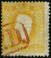 PORTUGAL 26 O, 1867, 10 R. Gelb Nur Mit Rotem P.D.-Stempel Entwertet, Feinst, R! - Usado